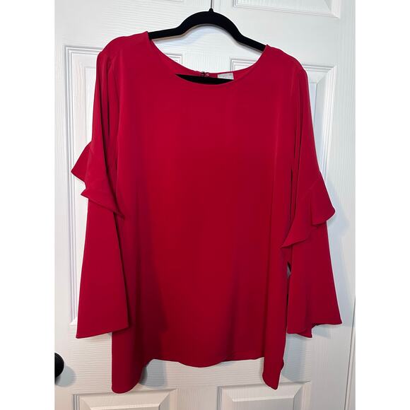 Chico's Women's Blouse Sz 3 Red Ruffle Down the Sleeve Career Top Shirt - Picture 5 of 5